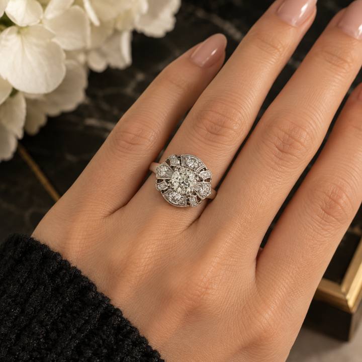 1.50 CTW Diamond Antique Ring in 14K White Gold