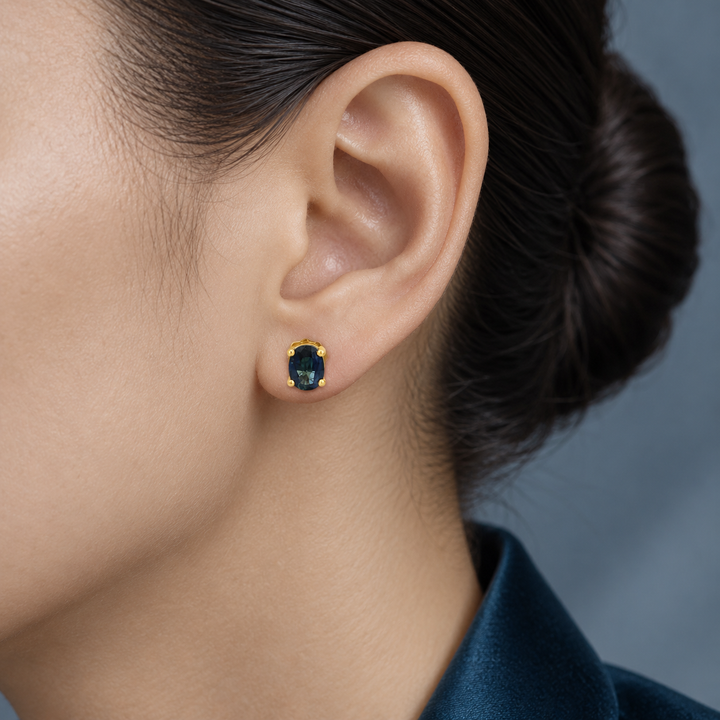 18K Yellow Gold 6 x 4.5mm Oval Sapphire Stud Earrings