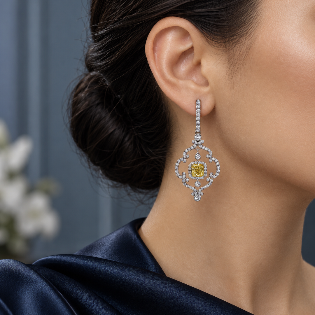 2.05 CTW Fancy Yellow Diamond Earrings in 18K Yellow &amp; White Gold