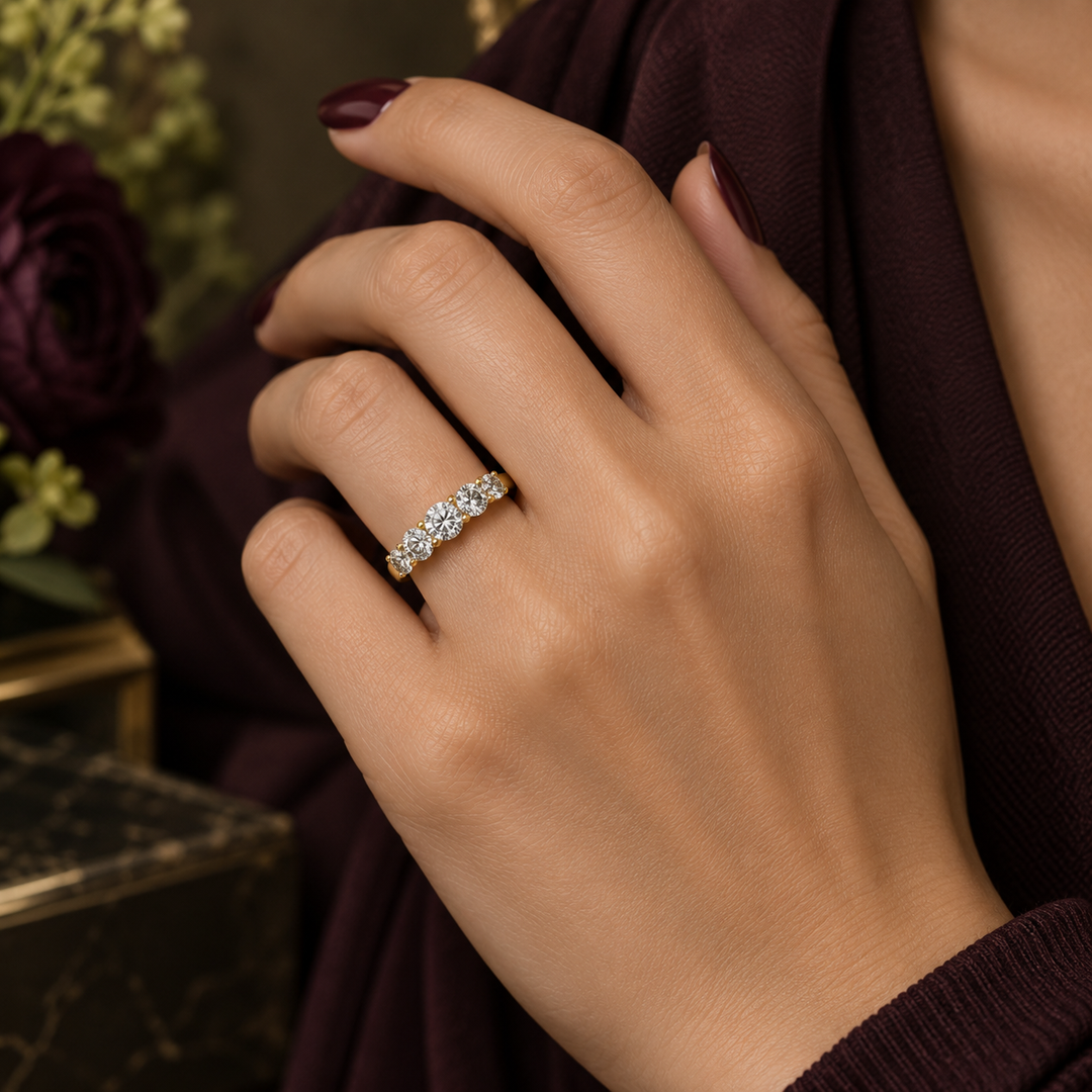 2.50 CTW Diamond 14K Yellow Gold 5-Stone Band Ring