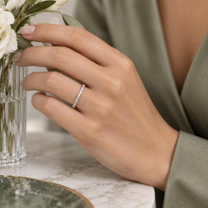 0.17 CTW Diamond Half Band Platinum Stackable Ring