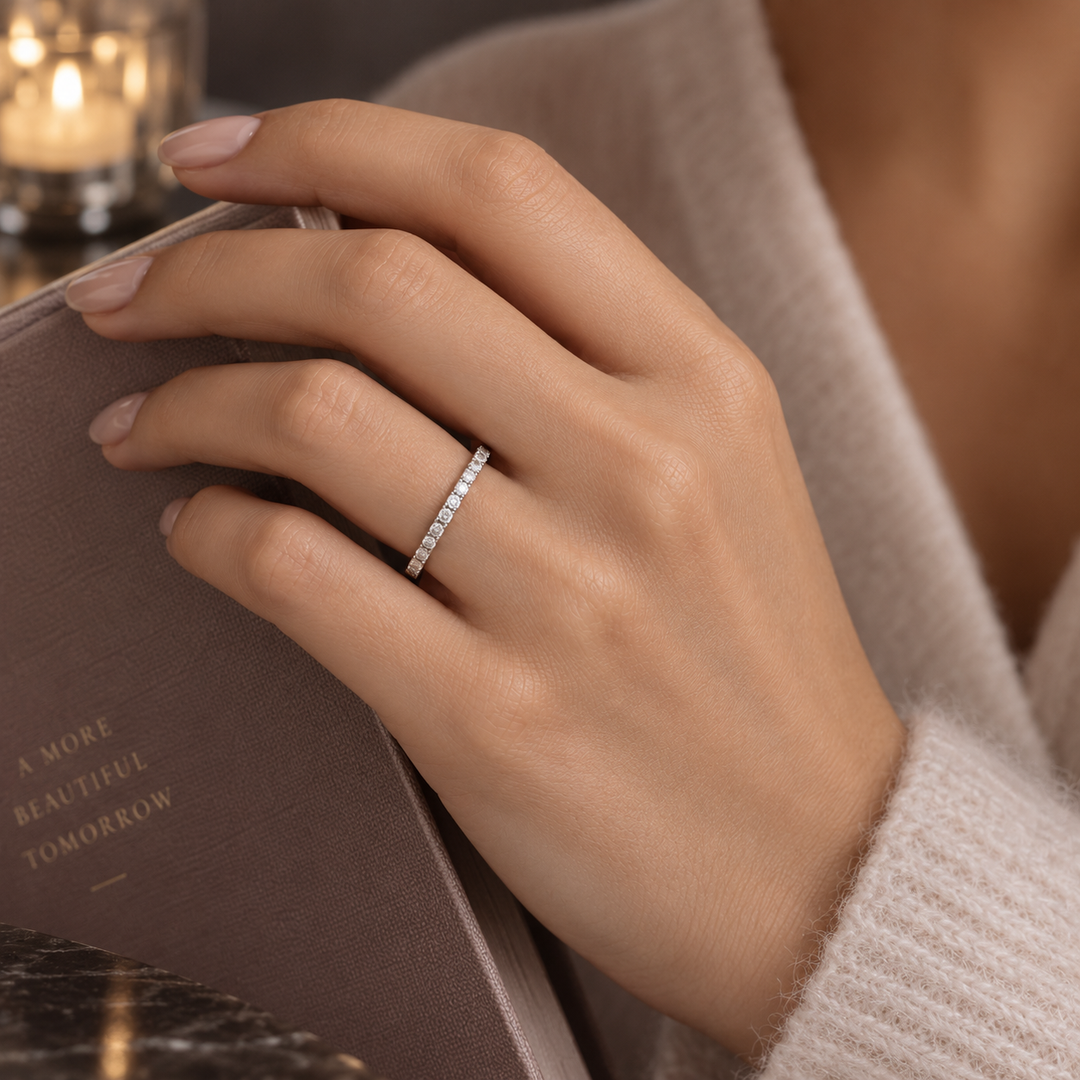 0.17 CTW Diamond Half Band Platinum Stackable Ring