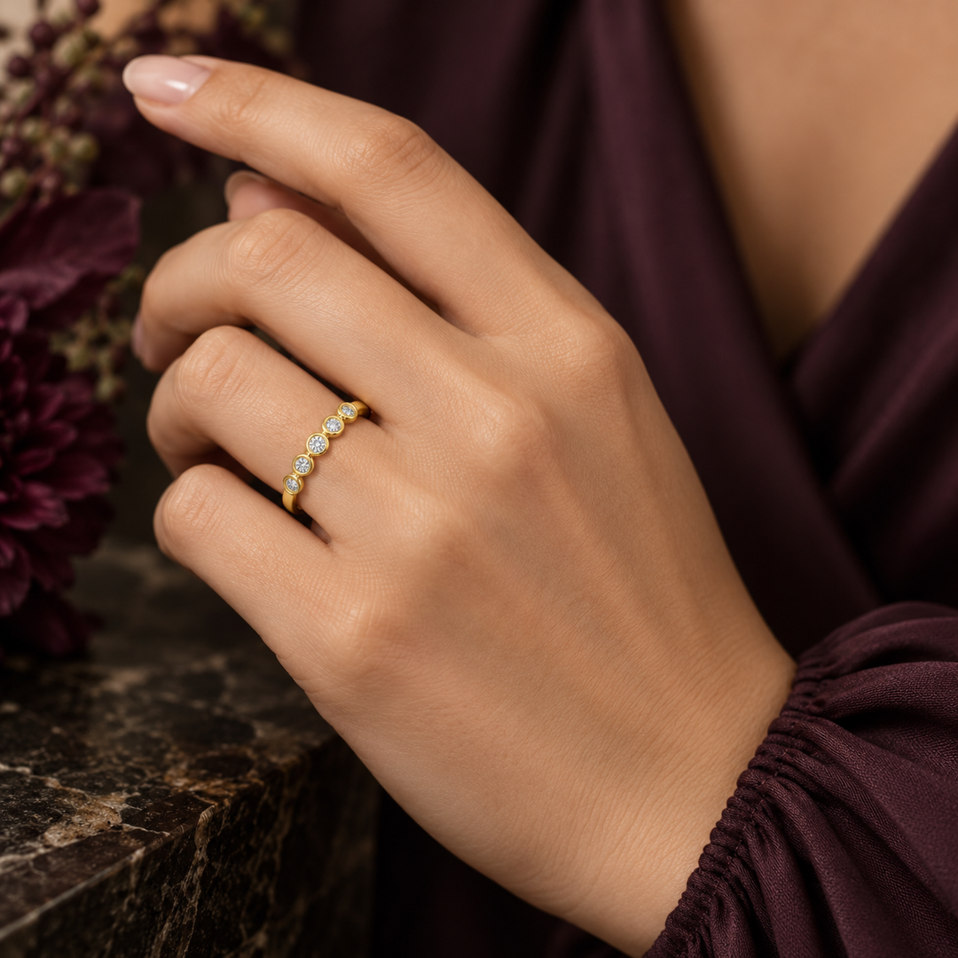 0.25 CTW Diamond 14K Yellow Gold Bezel Set Wedding Band Ring