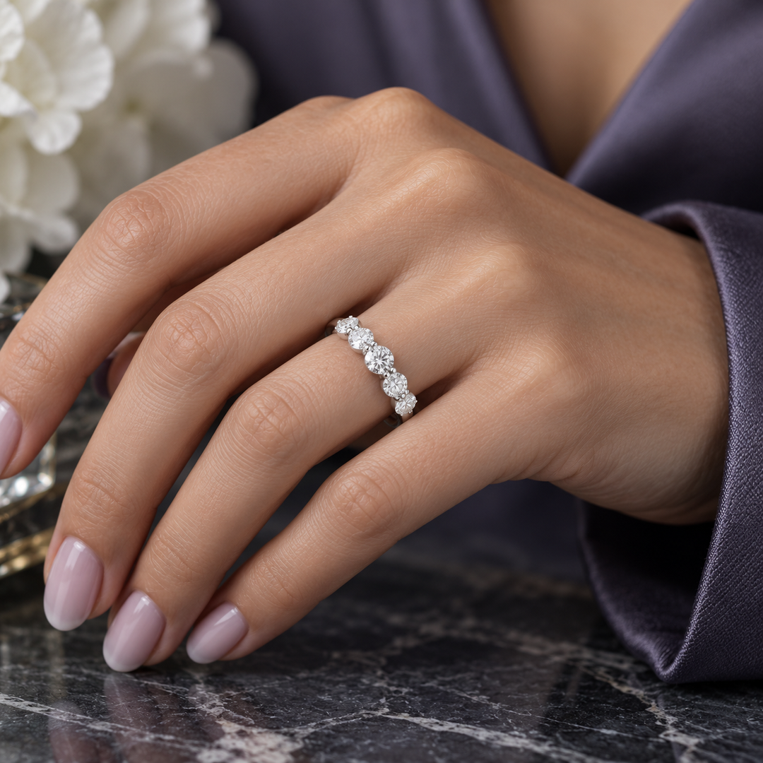 1.52 CTW Diamond 14K White Gold Shared Prong Band Ring