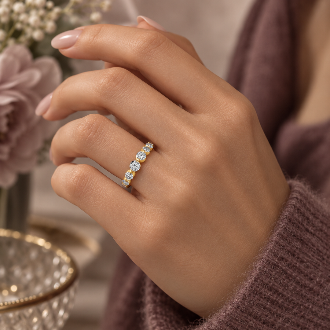 1.53 CTW Diamond 14K Yellow Gold Shared Prong Band Ring