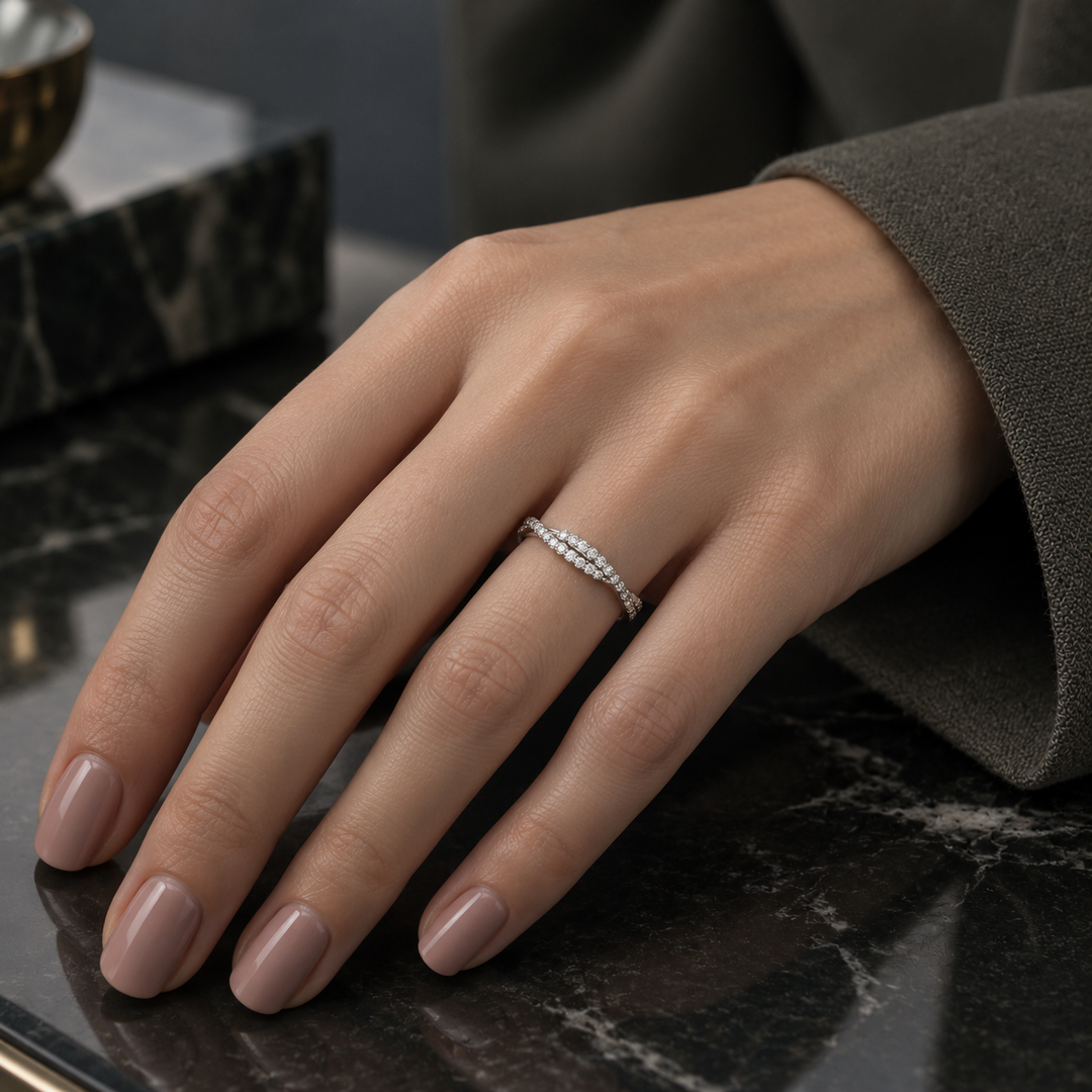 0.25 CTW Diamond Twisted Band, 14K White Gold