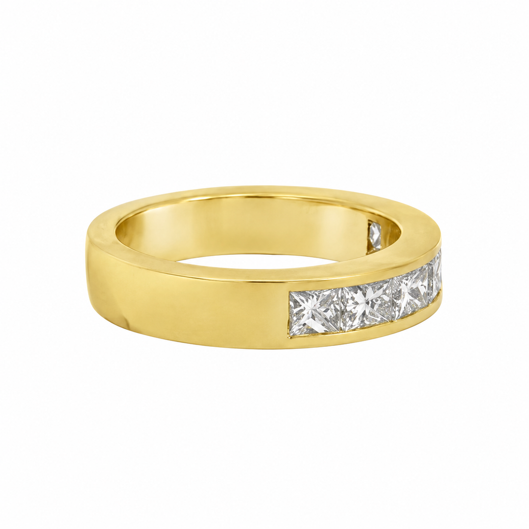 1.53 CTW Princess Cut Diamond Band – 18K Yellow Gold, 4.5mm