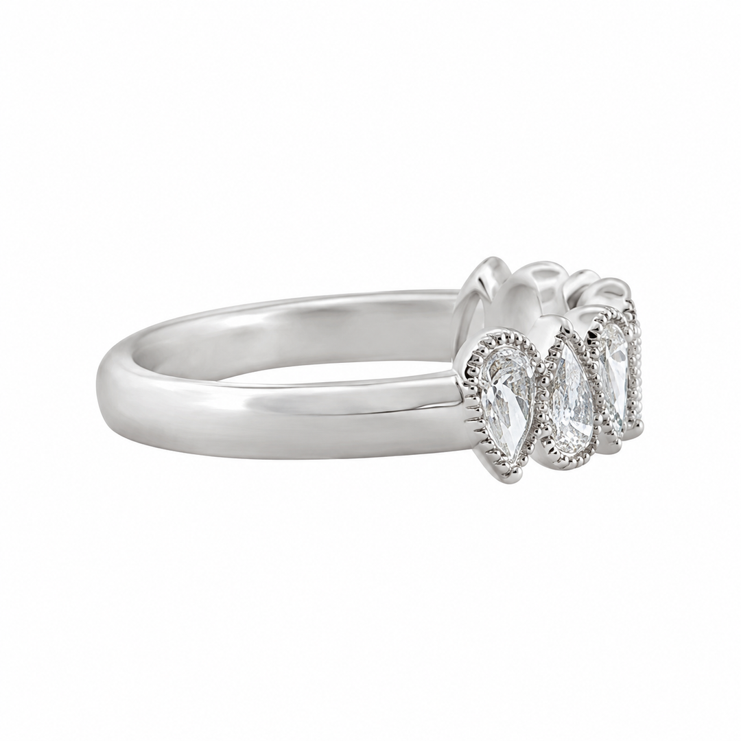 1.14 CTW Pear-Shaped Diamond Milgrain Band in 14K White Gold, 5mm Wide, Size 6.5