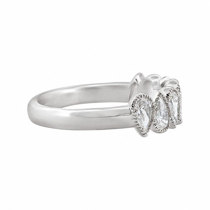 1.14 CTW Pear-Shaped Diamond Milgrain Band in 14K White Gold, 5mm Wide, Size 6.5