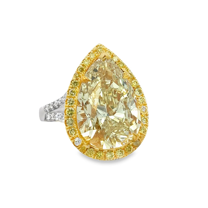 10.57 CT GIA Certified Natural Fancy Light Yellow Diamond 18K Two-Tone Gold Ring