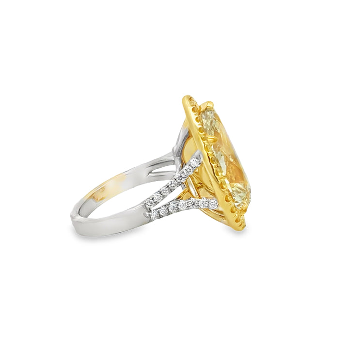 10.57 CT GIA Certified Natural Fancy Light Yellow Diamond 18K Two-Tone Gold Ring