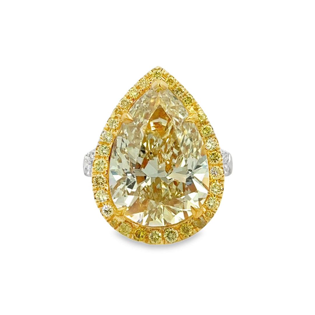 10.57 CT GIA Certified Natural Fancy Light Yellow Diamond 18K Two-Tone Gold Ring