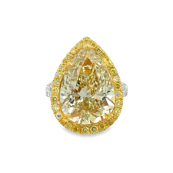 10.57 CT GIA Certified Natural Fancy Light Yellow Diamond 18K Two-Tone Gold Ring