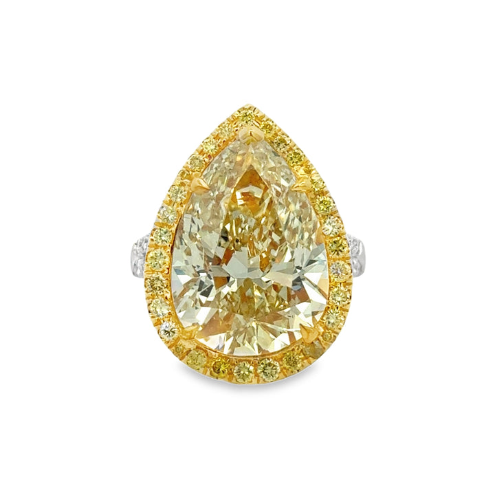 10.57 CT GIA Certified Natural Fancy Light Yellow Diamond 18K Two-Tone Gold Ring