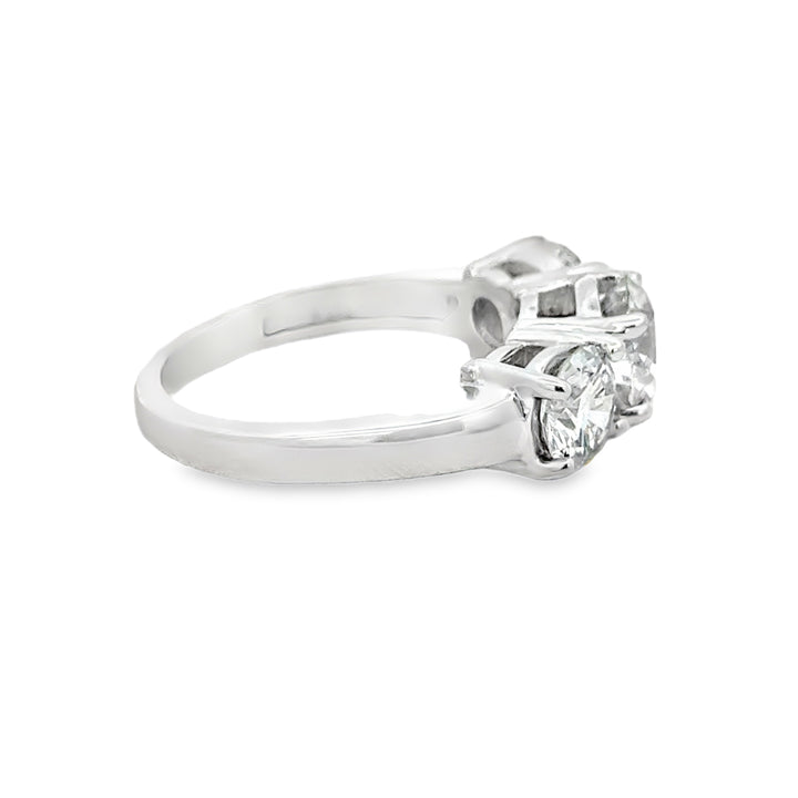 2.56 CTW GIA Certified Three-Stone Diamond Engagement Ring in 14K White Gold