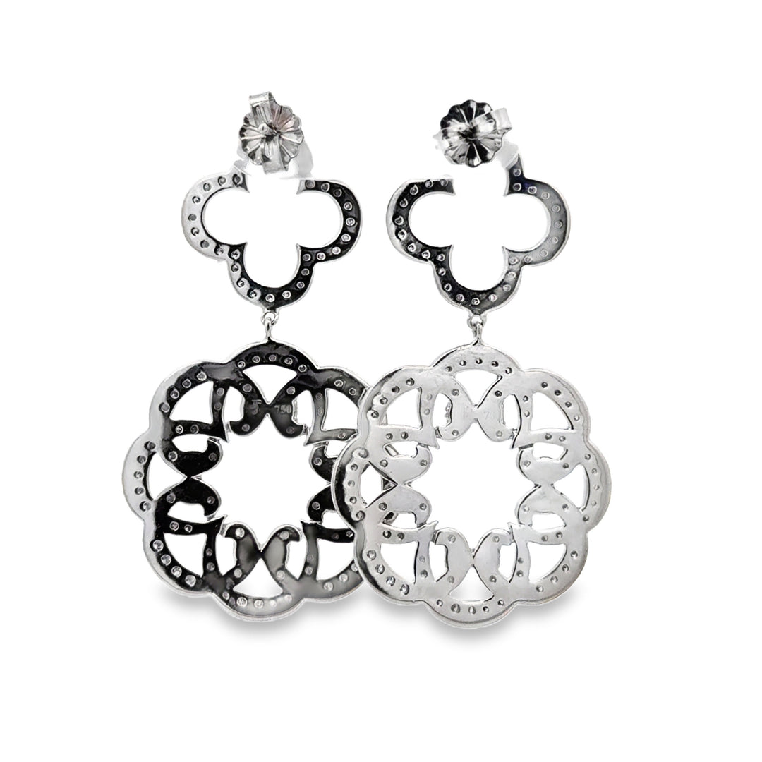 1.40 CTW Diamond 14K White Gold Clover Floral Drop Earrings