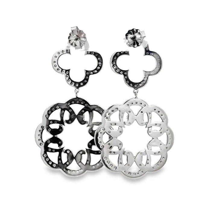 1.40 CTW Diamond 14K White Gold Clover Floral Drop Earrings