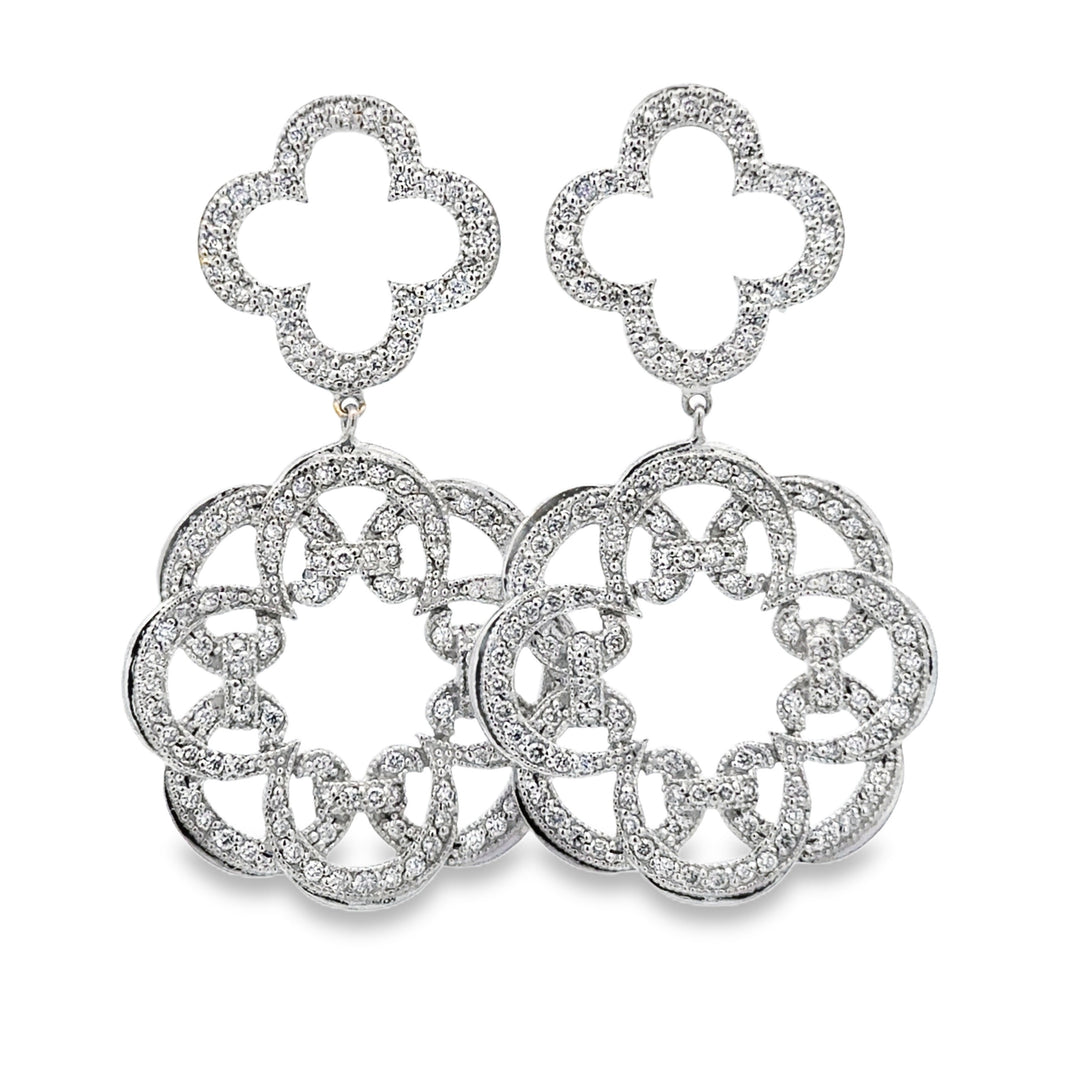 1.40 CTW Diamond 14K White Gold Clover Floral Drop Earrings