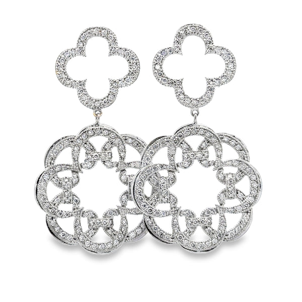 1.40 CTW Diamond 14K White Gold Clover Floral Drop Earrings