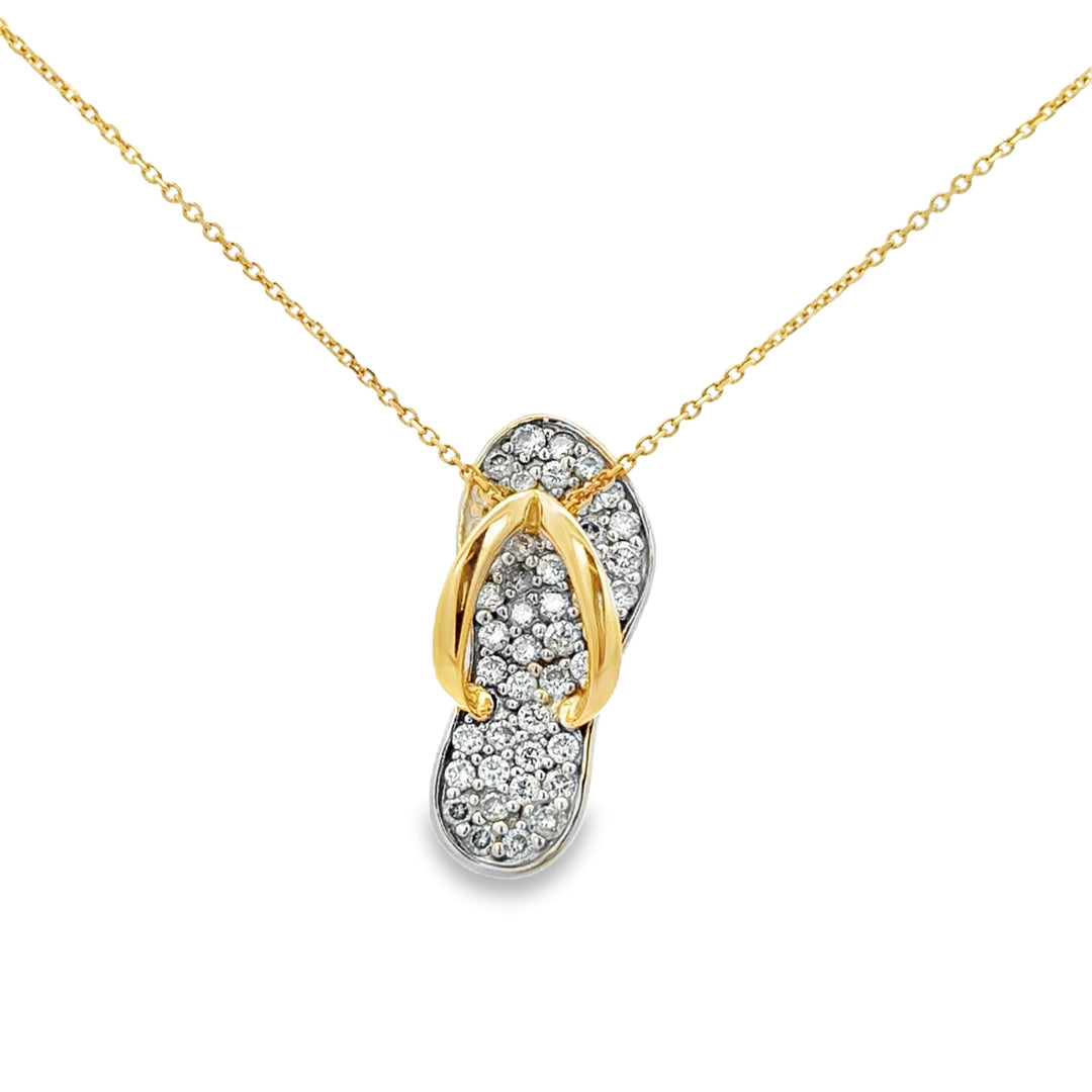 0.65 CTW Diamond 14K Two-Tone Gold Pavé Flip-Flop Sandal Pendant Necklace