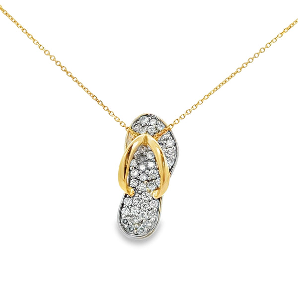 0.65 CTW Diamond 14K Two-Tone Gold Pavé Flip-Flop Sandal Pendant Necklace