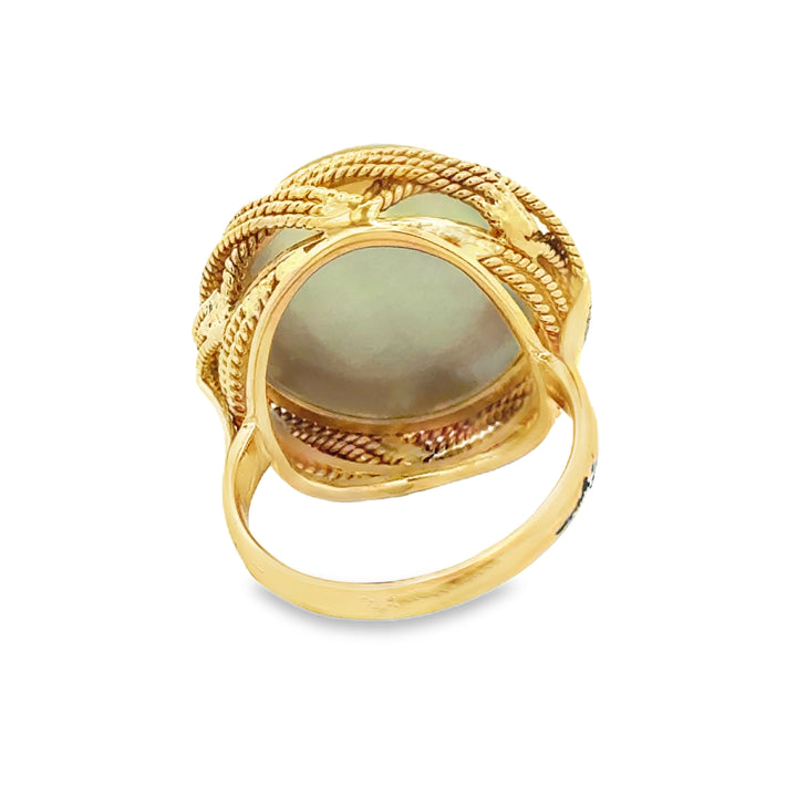 17mm Pearl 14K Yellow Gold Textured Statement Ring