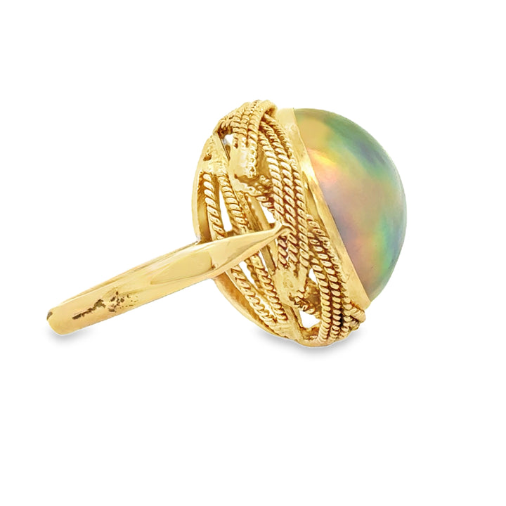 17mm Pearl 14K Yellow Gold Textured Statement Ring