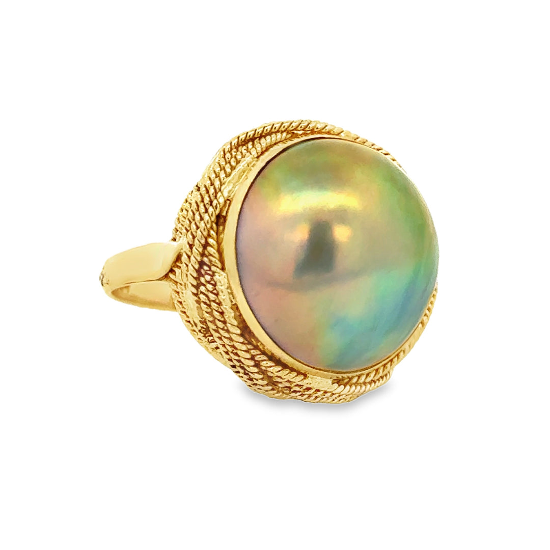 17mm Pearl 14K Yellow Gold Textured Statement Ring