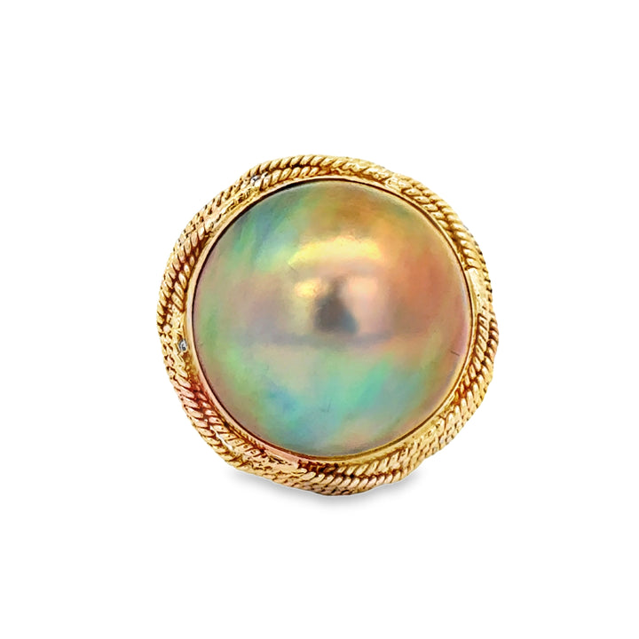 17mm Pearl 14K Yellow Gold Textured Statement Ring