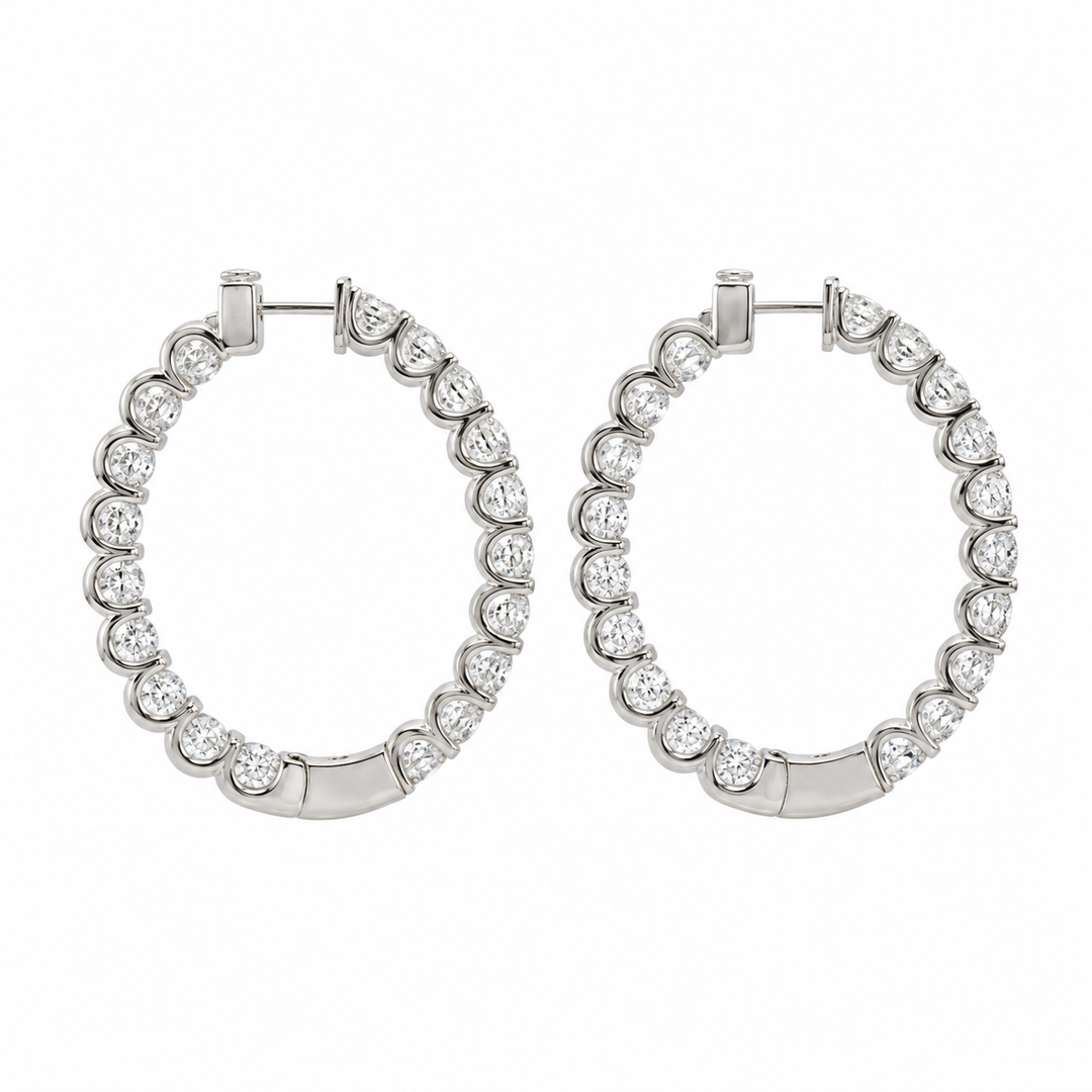 9.95 CTW Inside Out Round Brilliant Diamond Hoop Earrings in 14K White Gold