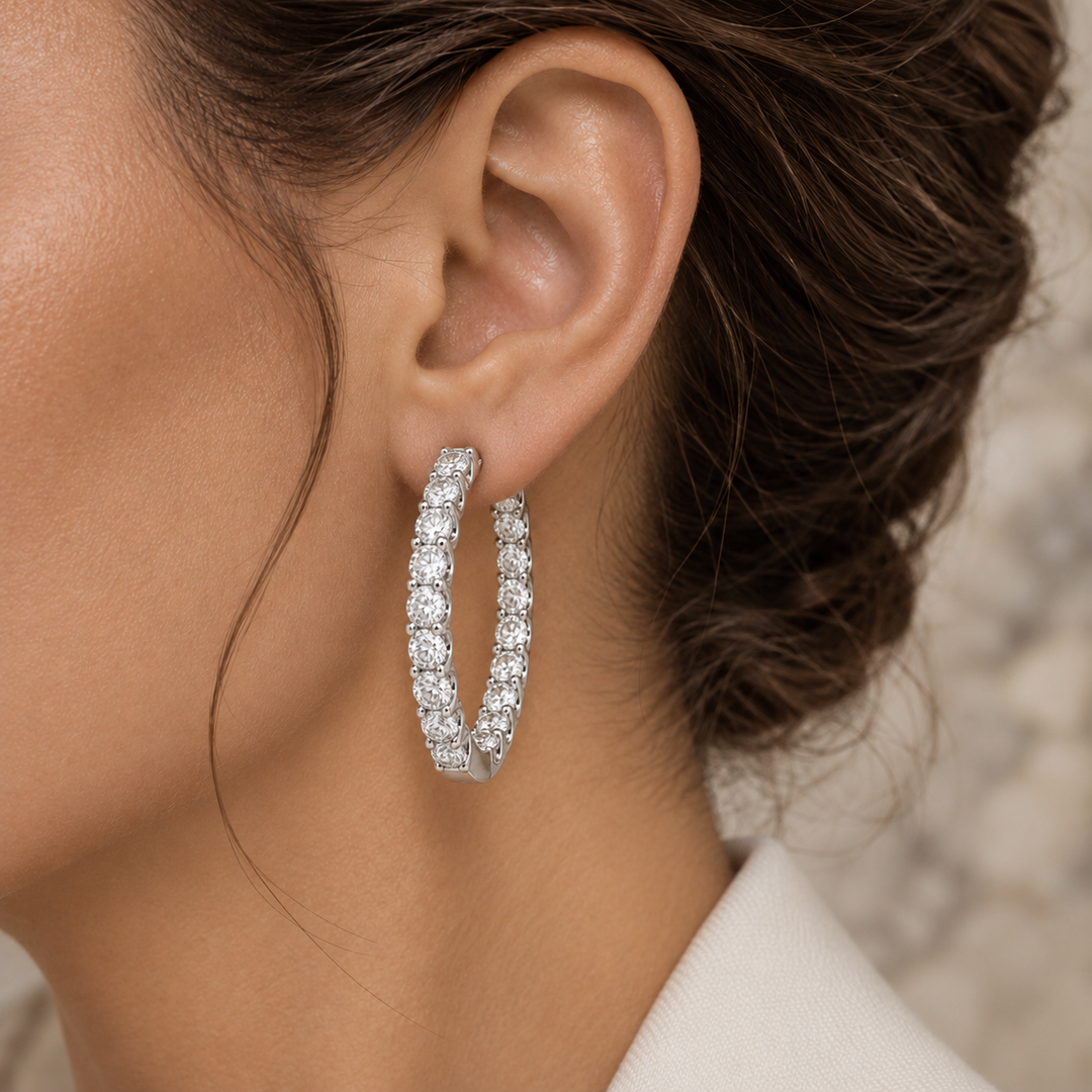 9.95 CTW Inside Out Round Brilliant Diamond Hoop Earrings in 14K White Gold