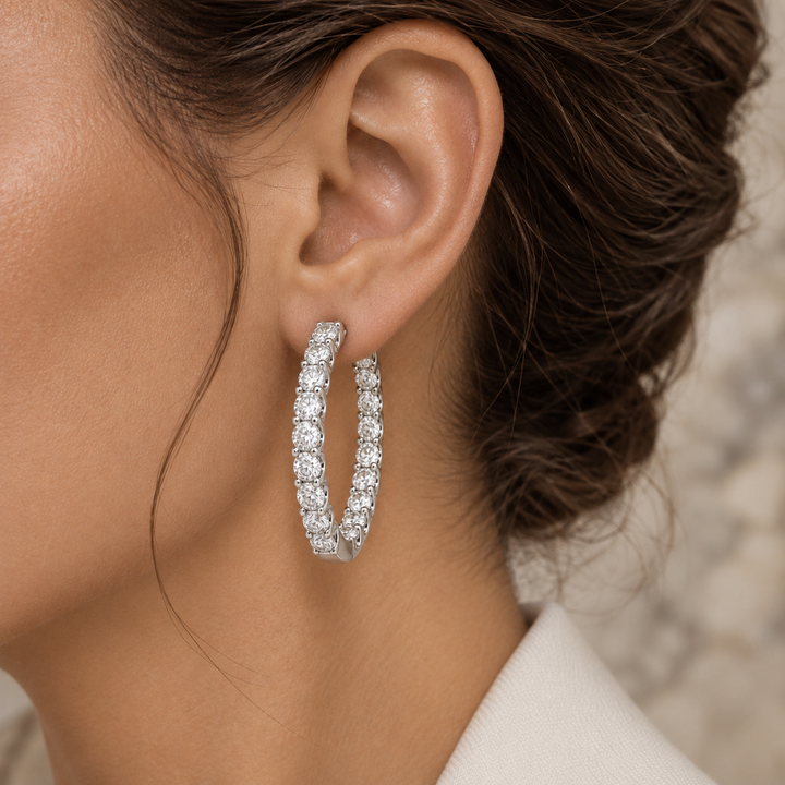 9.95 CTW Inside Out Round Brilliant Diamond Hoop Earrings in 14K White Gold