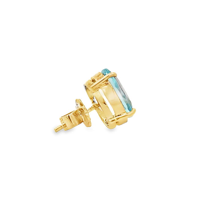 Oval Blue Topaz 14K Yellow Gold Stud Earrings