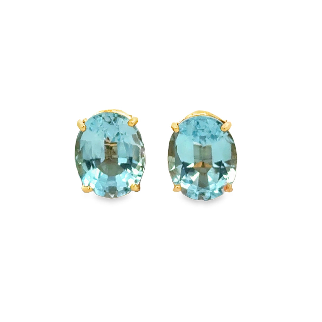 Oval Blue Topaz 14K Yellow Gold Stud Earrings