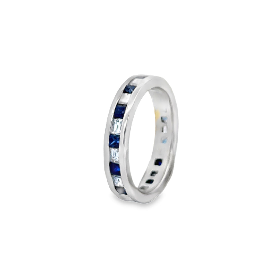 0.40 CTW Diamond &amp; Sapphire White Gold Channel-Set Band Ring