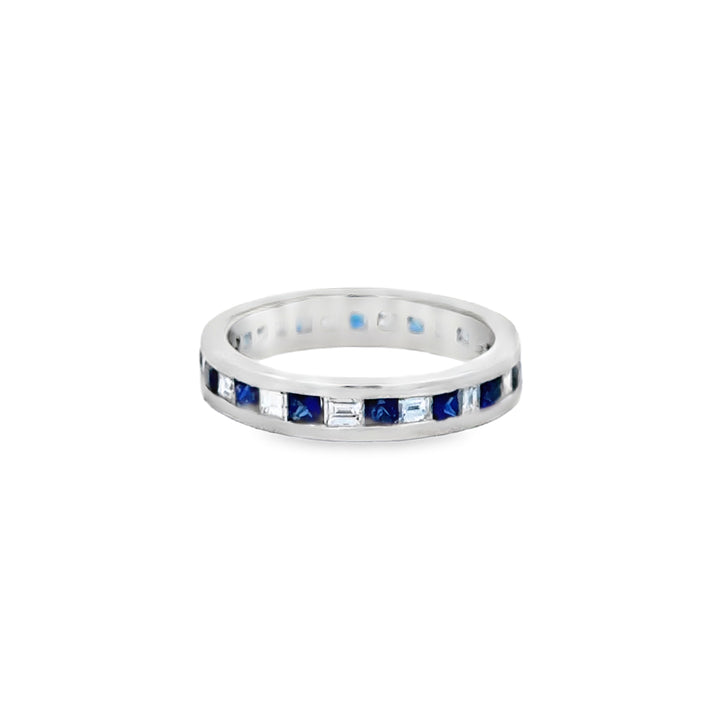 0.40 CTW Diamond &amp; Sapphire White Gold Channel-Set Band Ring