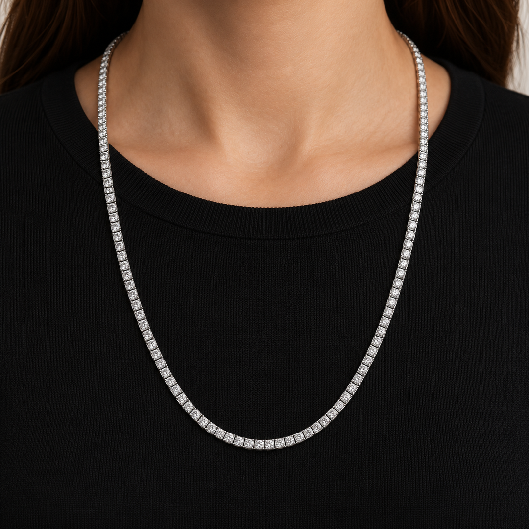 8.75 CTW Diamond 14K White Gold Tennis Necklace – 20.5 Inch, New