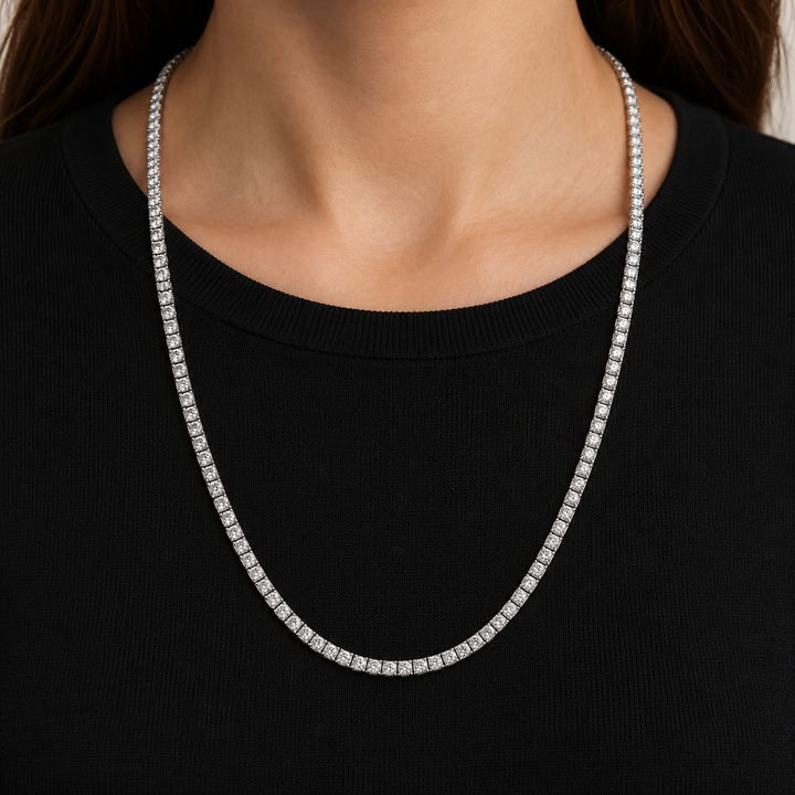 8.75 CTW Diamond 14K White Gold Tennis Necklace – 20.5 Inch, New