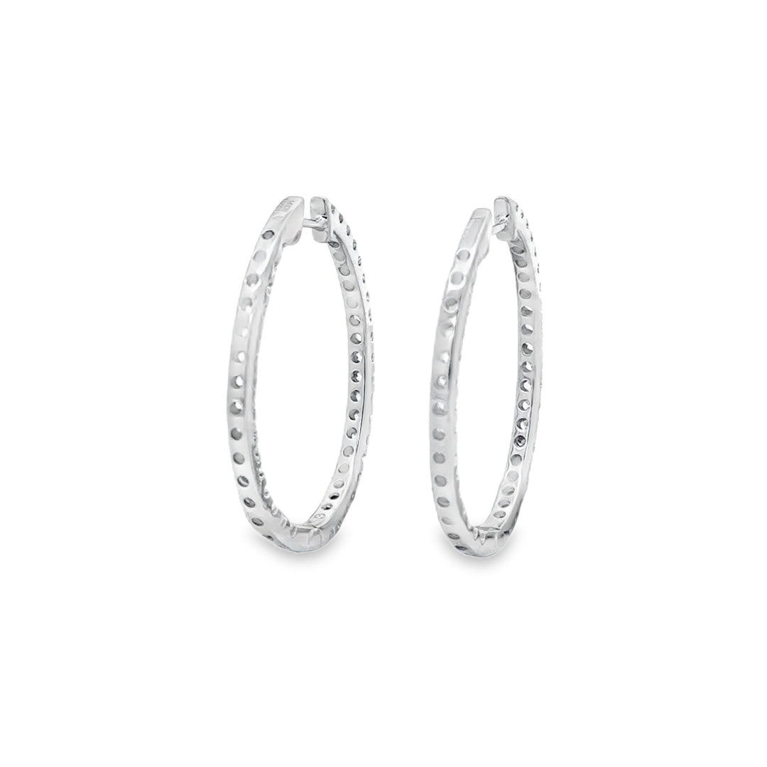 1.20 CTW Diamond 14K White Gold Inside-Out Oval Hoop Earrings