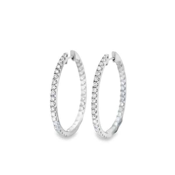 1.20 CTW Diamond 14K White Gold Inside-Out Oval Hoop Earrings