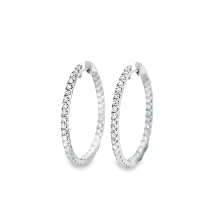 1.20 CTW Diamond 14K White Gold Inside-Out Oval Hoop Earrings