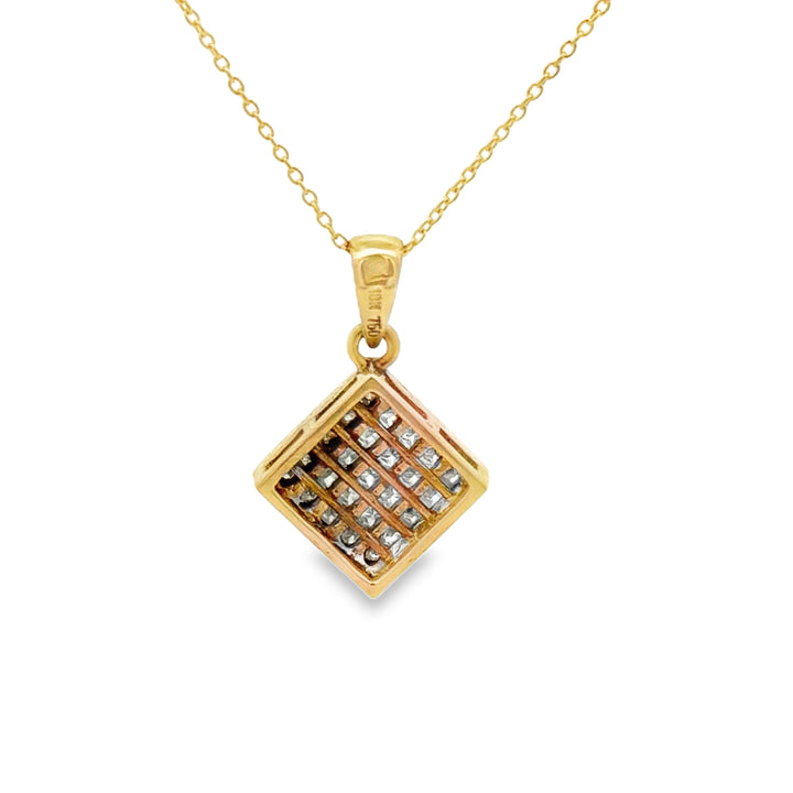 0.40 CTW Princess Cut Diamond 18K Yellow Gold Square Pendant Necklace with 14K Yellow Gold Chain