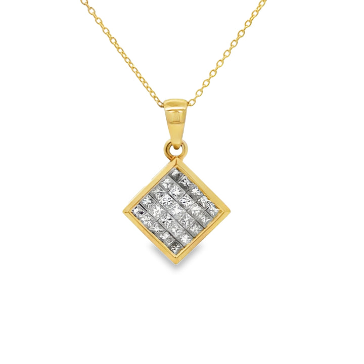0.40 CTW Princess Cut Diamond 18K Yellow Gold Square Pendant Necklace with 14K Yellow Gold Chain