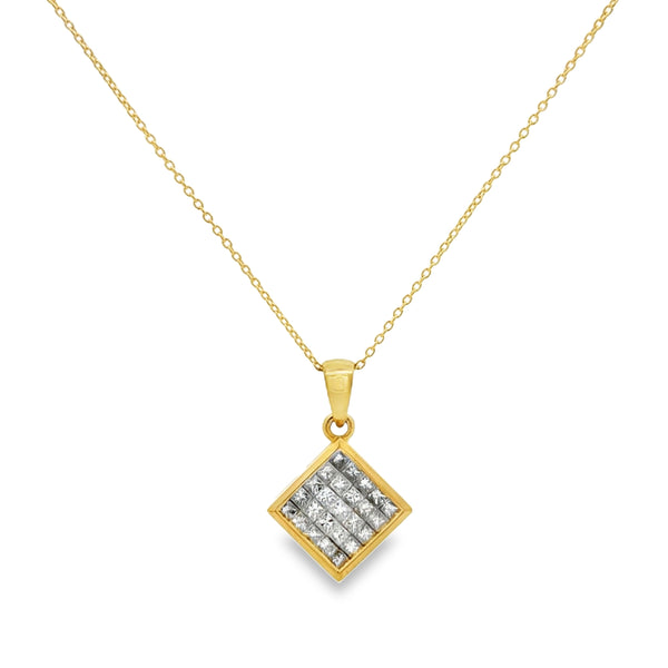 0.40 CTW Princess Cut Diamond 18K Yellow Gold Square Pendant Necklace with 14K Yellow Gold Chain