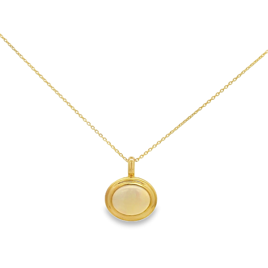 1.47 CT Oval Opal 14K Yellow Gold Bezel-Set Pendant Necklace