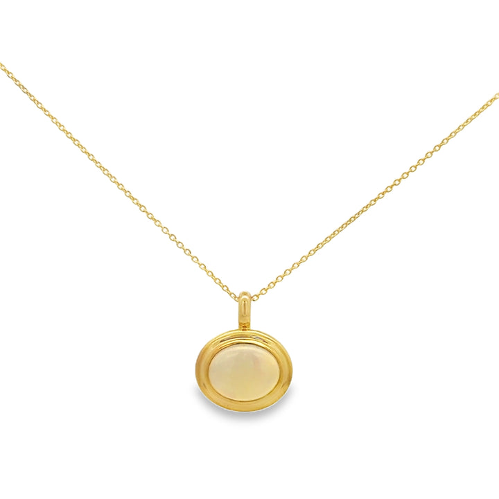1.47 CT Oval Opal 14K Yellow Gold Bezel-Set Pendant Necklace