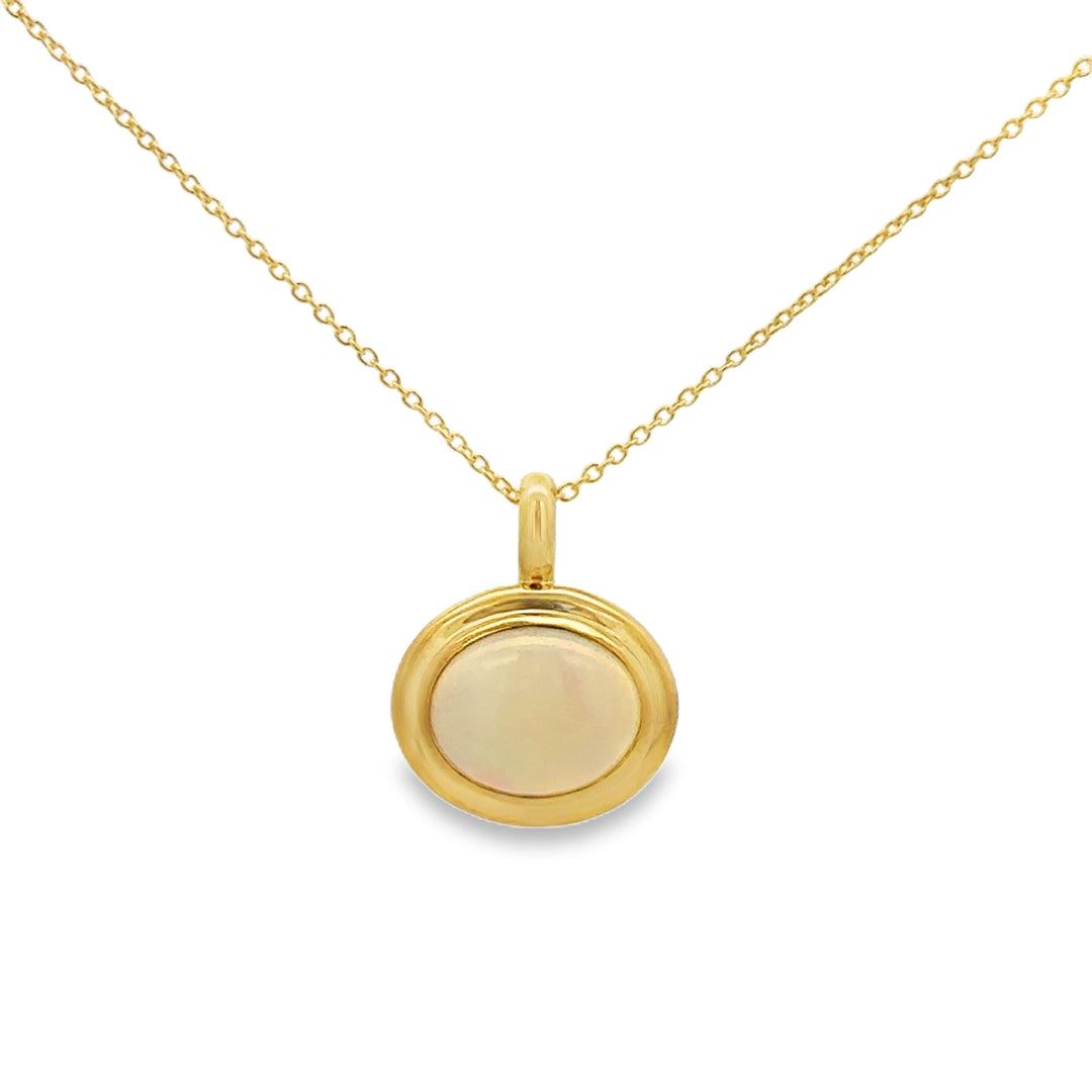 1.47 CT Oval Opal 14K Yellow Gold Bezel-Set Pendant Necklace