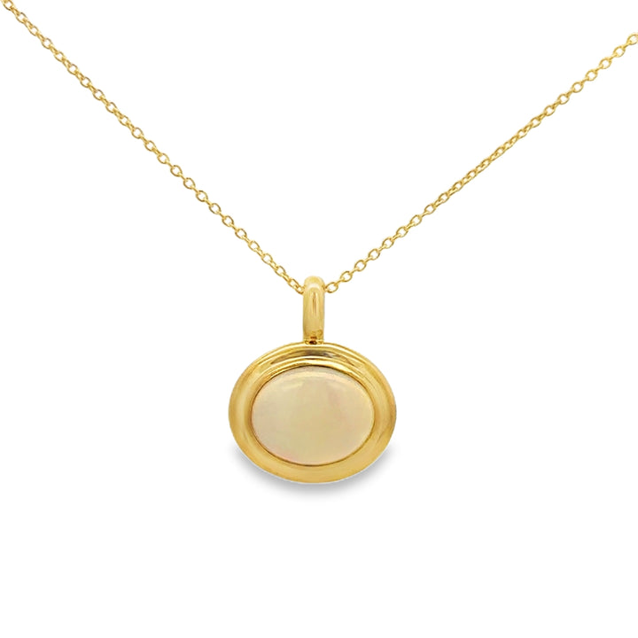 1.47 CT Oval Opal 14K Yellow Gold Bezel-Set Pendant Necklace