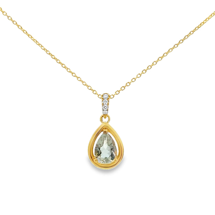 0.65 CT Pear-Shaped Mint Quartz &amp; 0.04 CTW Diamond 14K Yellow Gold Pendant Necklace
