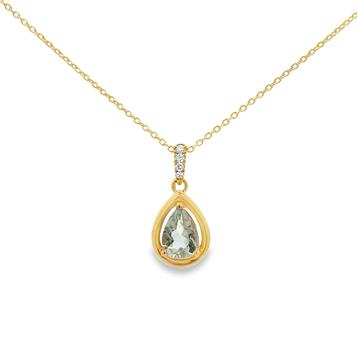 0.65 CT Pear-Shaped Mint Quartz &amp; 0.04 CTW Diamond 14K Yellow Gold Pendant Necklace